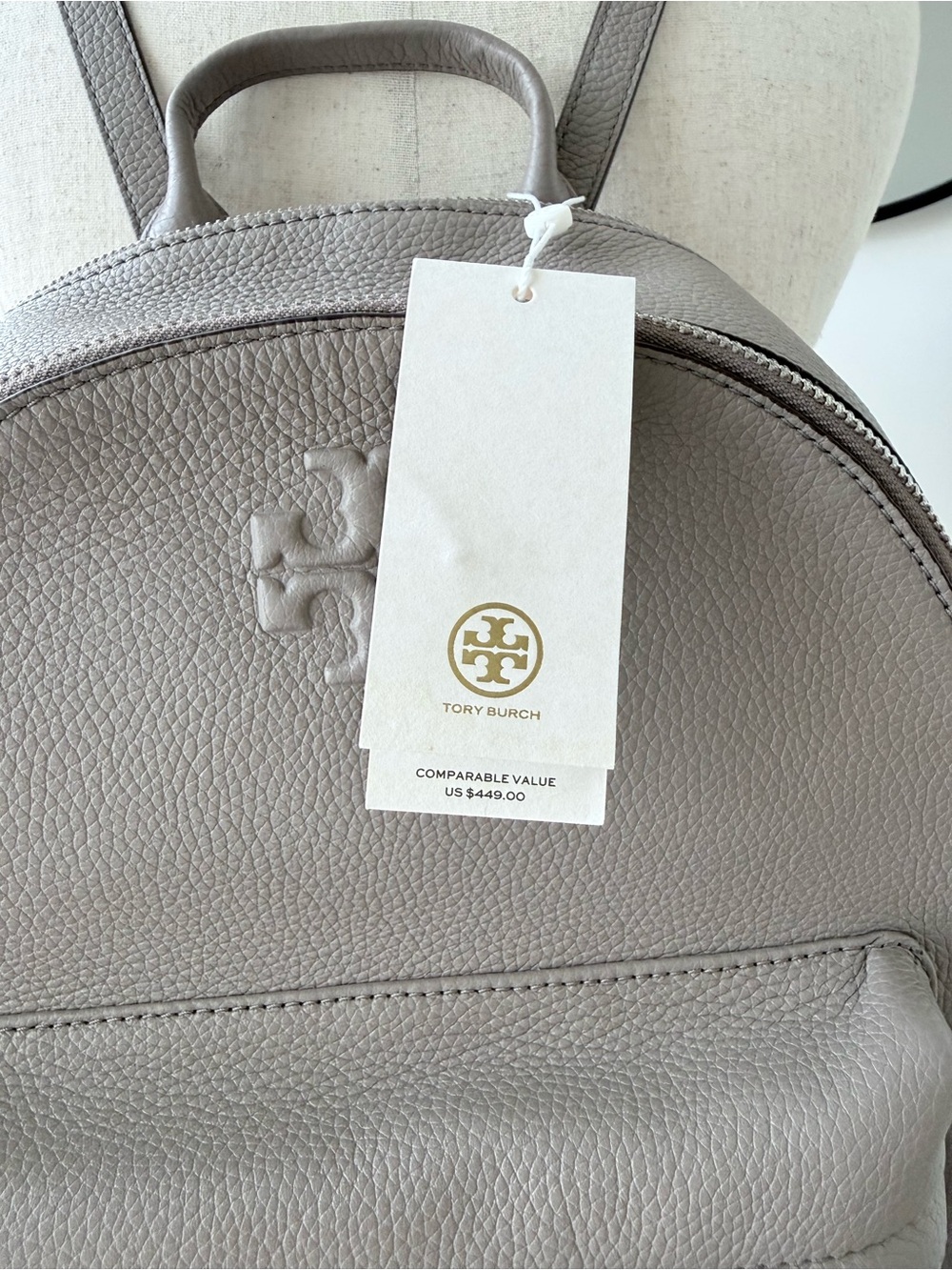 Tory Burch Slate Gray Pebbled Leather Backpack - Picture 5 of 10